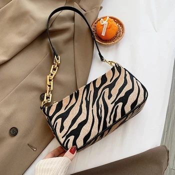 

Zebra Pattern Small Sac A Main Velvet PU Leather Shoulder Bags for Women 2021 Trending Chain Handbags Women's Trend Armpit Bag