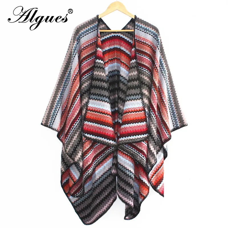 

Bohemian Style Stripes Pattern Autumn Winter Female Scarfs Poncho Vintage Streetwear Cashmere Pashmina Gifts for Women Travel