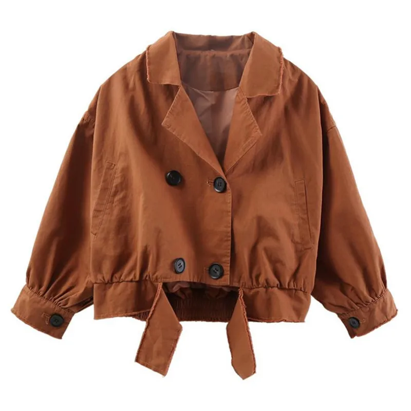 

DFXD Children Girls Cotton Loose Jacket Coat 2020 Spring Soild Double-breasted Short Trench Coat For 3-12Yrs Big Girl Clothes
