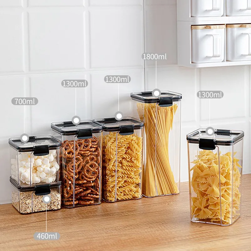 

1pcs Plastic Food Containers Transparent Stackable Dry Food Storage Box Kitchen Spaghetti Noodles Sealed Containers