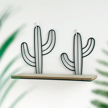 

1 PCS Creative solid wood wall shelf wrought iron cactus wall hanging simple bathroom free punch flower shelf AP10261615
