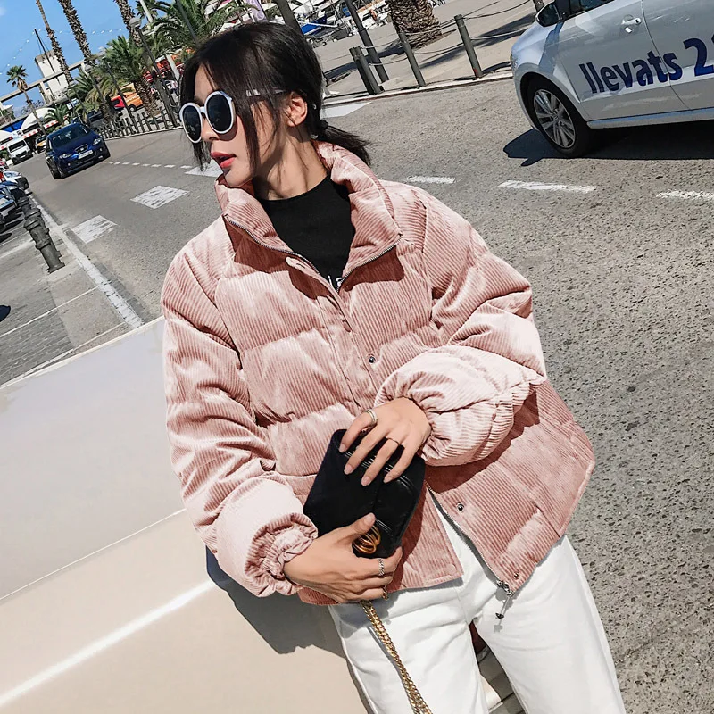 

Down Coat Cotton Coat Student Short 2019 Winter New Style Thick Loose-Fit Cotton-padded Clothes Corduroy Coat Small Cotton-Padde