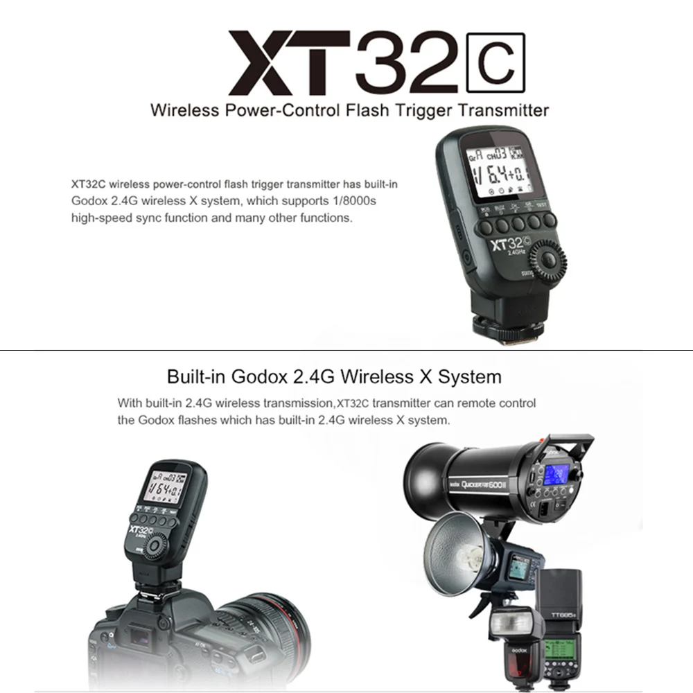 US $683.70 Godox WITSTRO AD600BM 600WS GN87 Outdoor Flash StrobeGodox XT32C Wireless PowerControl Flash Trigger Transmitter For Canon