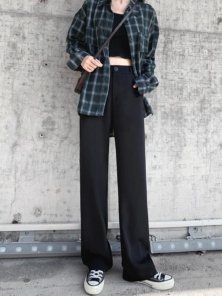

2019 New Pants High Waist Black Suit Pants Straight To The Loose Drag Casual
