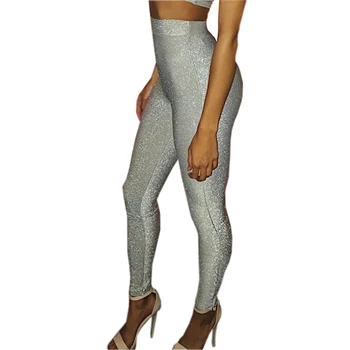

2020 Evening Party Clubwear Flare Pants White Glitter High Waist Wide Leg Pants Sexy Club Festival Party Shine Trousers G1405