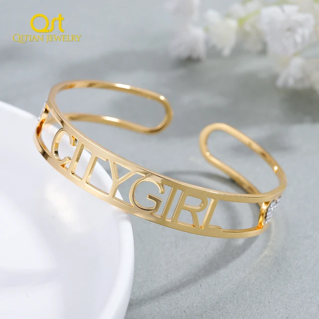 Braccialetti con nome personalizzato bracciale rigido in zircone  personalizzato con gioielli con diamanti parole di lusso lettere  braccialetti per polsini per donna - AliExpress