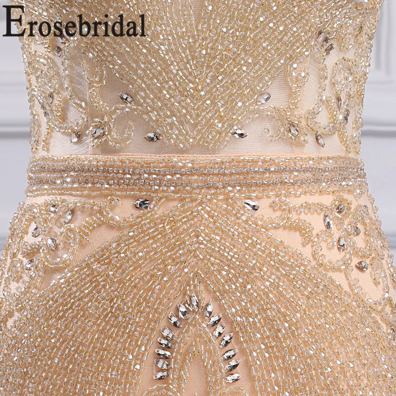 Erosebridal, Золотое вечернее платье русалки, длинное,, с коротким рукавом, роскошное, с бисером, торжественное платье для женщин, вечернее платье, 5 цветов