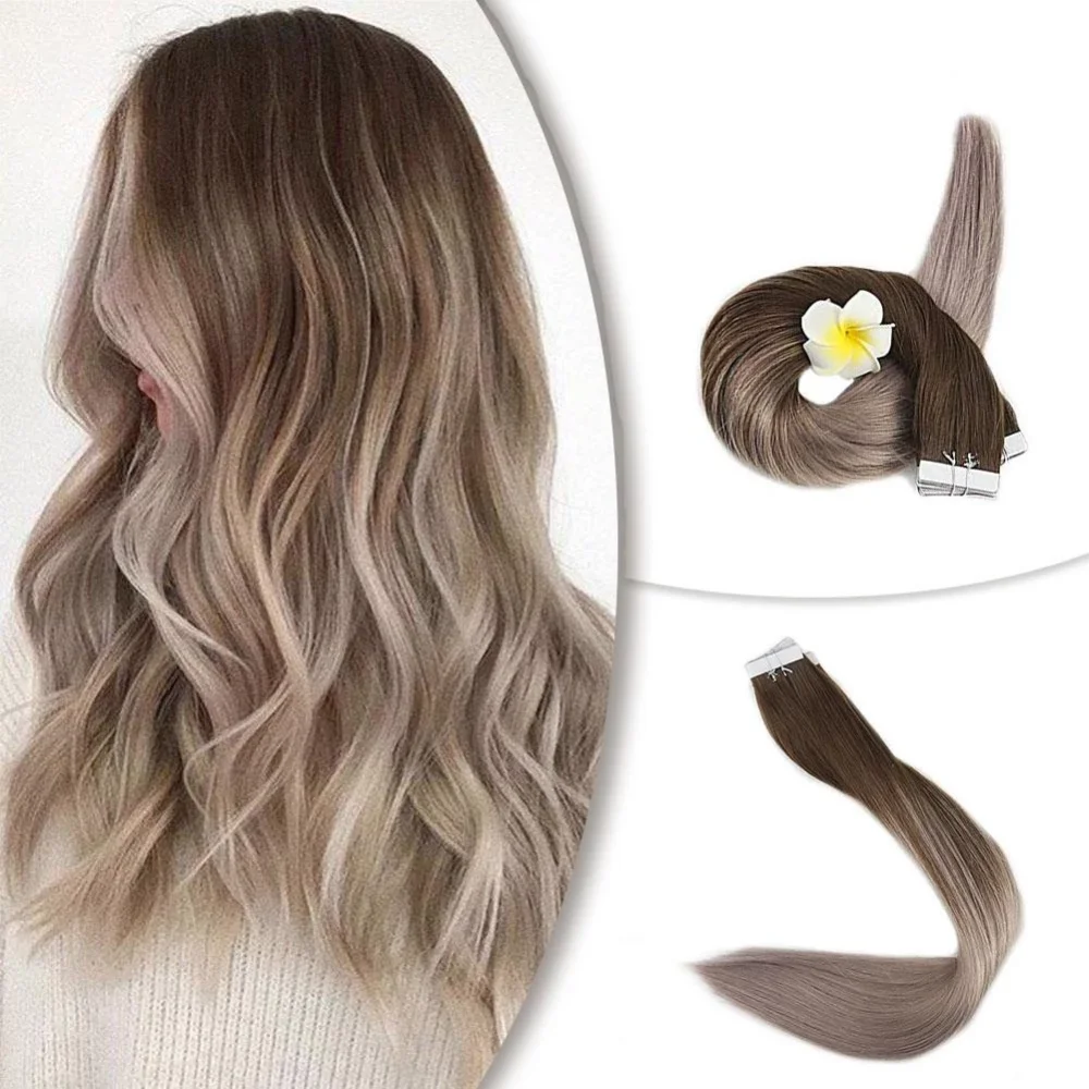 Полный блеск Balayage цвет омбер человеческие волосы на ленте для наращивания 20 шт 50 г блонд коричневый лента для наращивания машина сделано remy