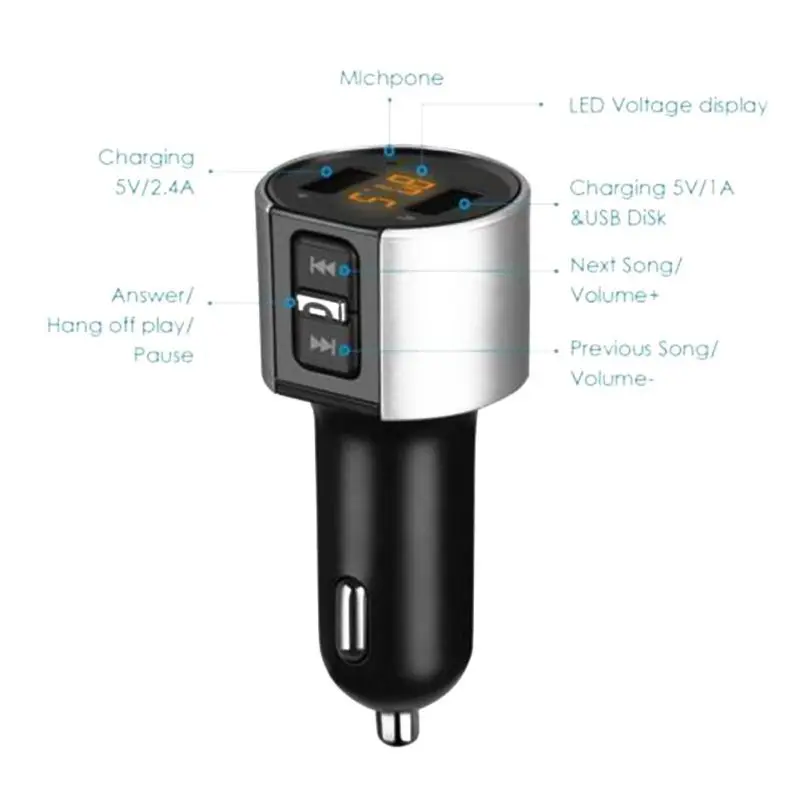 Двойное зарядное устройство USB Bluetooth 4,2 fm-передатчик беспроводной Автомобильный MP3-плеер автомобильный комплект fm-радио передатчик модулятор