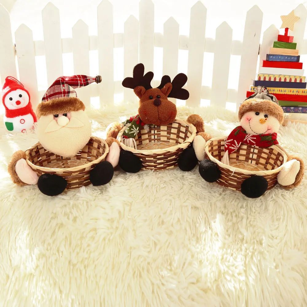 Рождественская Конфета бамбуковая корзина для хранения Санта-Клаус Олень снеговик украшение Подарочный Органайзер корзина рождественские вечерние Детские Suger чехол