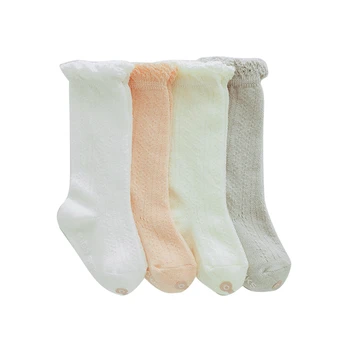 

Toddler Baby Knee High Socks Hollow Out Cotton Soft Anti-Slip Knitting Breathable Tube Socks Ruffled Stockings