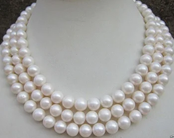 

3 rows elegant 9-10mm south sea round white pearl necklace 18"19"20"