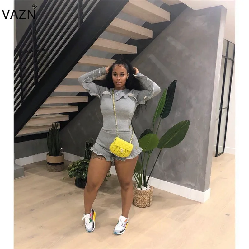 

VAZN LSD8393 New Free Fashion Tracksuits 2019 Casual Young Black Colorful short Sleeve Top Shor Pants Elastic Women 2 Piece Set