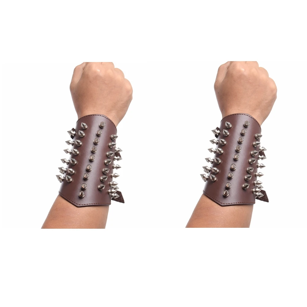 Black Rivet Bracers Men Medieval Viking PU Leather Arm Armor Cosplay Accessories Punk Gauntlet Wristband
