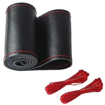 

38cm Car Stitch Microfiber Leather Steering Wheel Cover Needle Thread Anti-slip