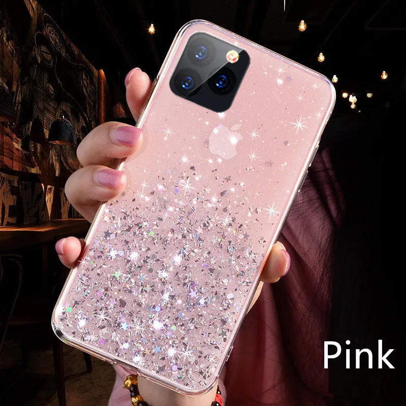 Роскошный блестящий чехол для телефона iPhone 11 Pro X XS Max XR, мягкий силиконовый чехол для iPhone 7 8 6 6S Plus, прозрачные чехлы - Цвет: clear pink