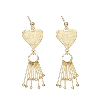 

925 Sterling Silver Drop Earring Heart Tassels Summer Gold Pendientes Mujer Moda 2019 For Women Boucle D'oreille Femme Jewelry