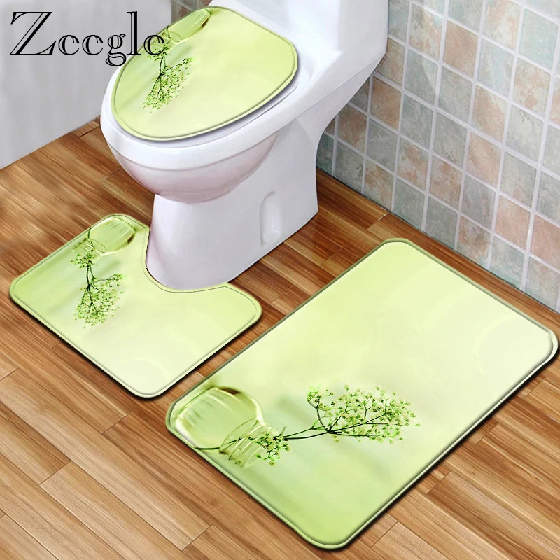3pcs Bathroom Mat Toilet Carpet Rug Non-slip Bath Mat Bathroom Shower Room Carpet Absorbent Toilet Pedestal Rug Toilet Floor Mat