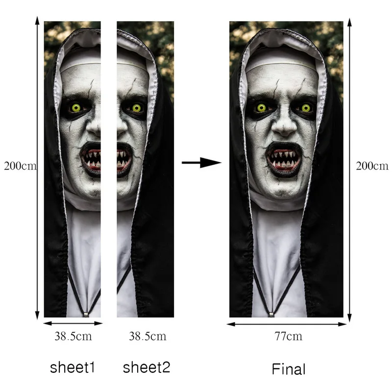 Halloween Creative Horror Door Stickers Nun with Vampire Teeth 3D Art Wall Sticker Scary Halloween Party Props Home Decor Halloween Creative Horror Door Stickers Nun with Vampire Teeth 3D Art Wall Sticker Scary Halloween Party Props Home Decor