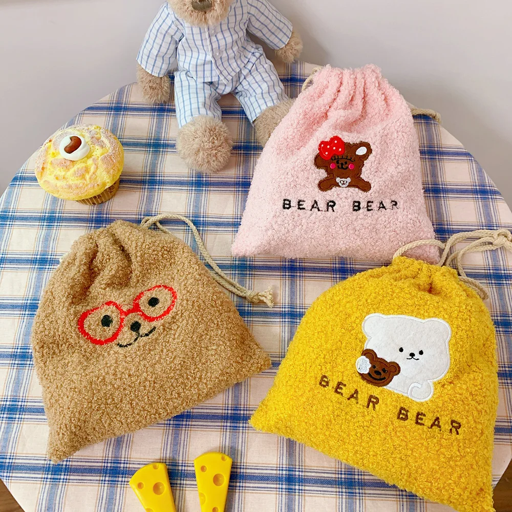 

Bentoy Milkjoy Plush Drawstring Bag Cartoon Print Korea Japan Underwear Cosmetics Container For Women Girls Mini Storage Bag