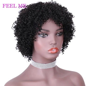 

FEEL ME Afro Kinky Curly Human Hair Wigs Full Machine Made Pixie Cut Wig Brazilian Remy Hair Wigs For Black Women