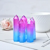 Natural Aura Clear Quartz Purple and Blue Crystal Point Electroplating Wand Healing Stone Energy Quartz Reiki Tower Gifts 2
