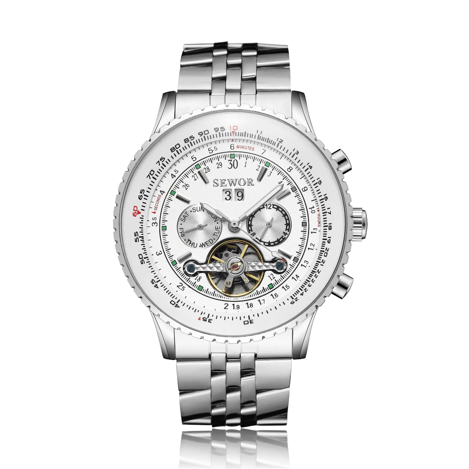 

Alloy Fully Automatic Mechanical Wrist Watch Sewor Steel Belt Large Dial Calendar