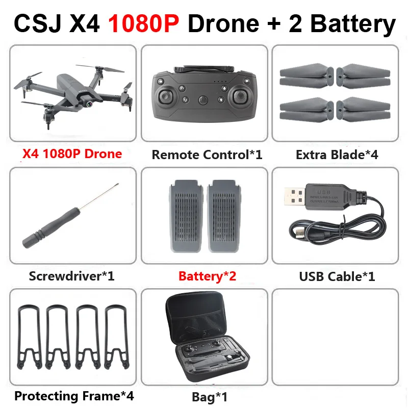 CSJ X4 Foldable Profissional Drone with 4K HD Camera WiFi FPV Optical Flow RC Helicopter Quadrocopter Kid Toy VS SG106 E520 GD89 - Цвет: X4 1080P 2B Bag