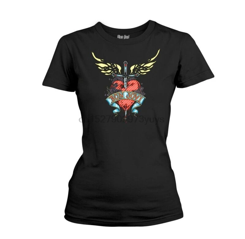

Ladies Jon Bon Jovi Heart and Dagger Rock Tee T-Shirt Womens Girls