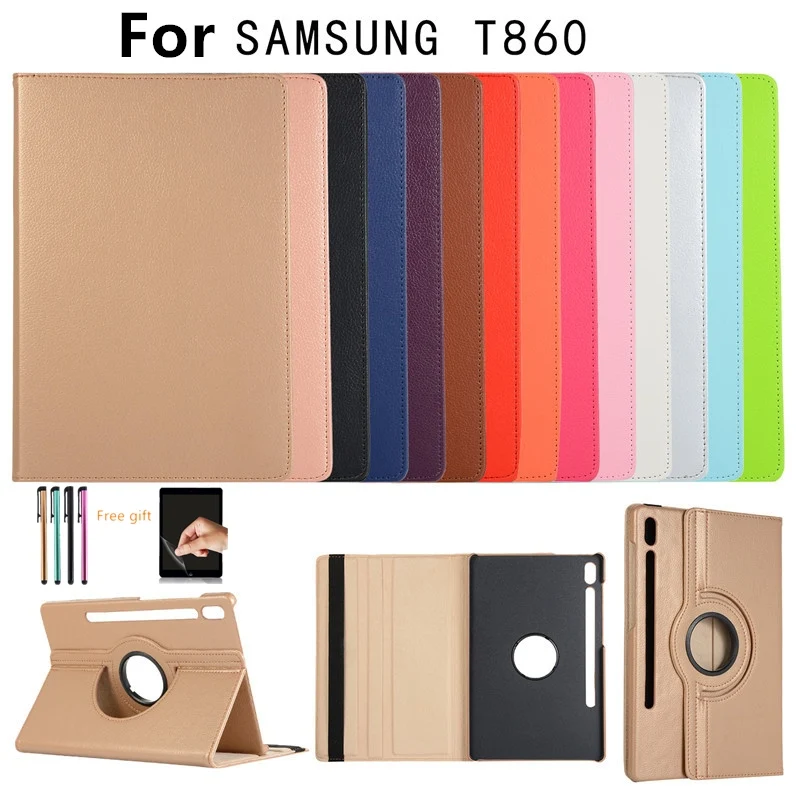 

Case For Samsung Galaxy Tab S6 10.5 2019 T860 SM-T860 SM-T865 T865 360 Degree Rotating Flip Leather Tablet Stand case+film+pen