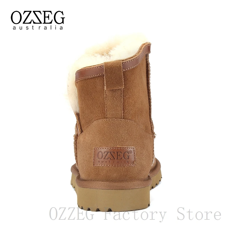 OZZEG; Роскошные брендовые классические зимние ботинки; австралийские женские ботинки из натуральной кожи; женские ботильоны на овечьем меху; зимняя обувь