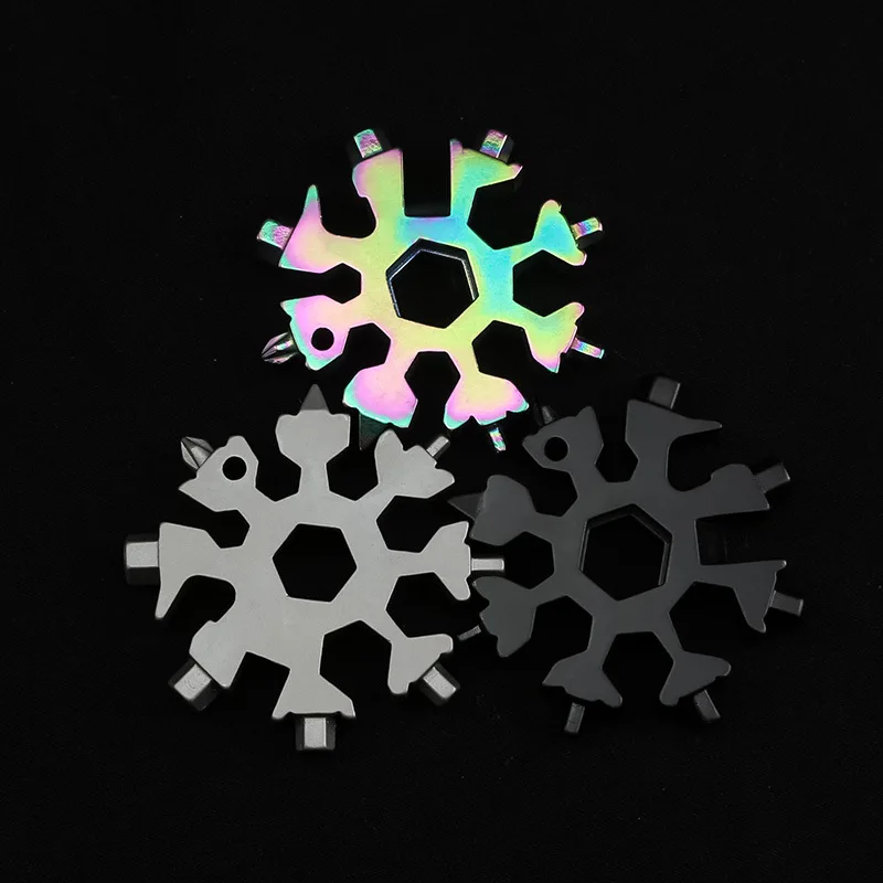 

Portable Mini EDC Tool 18-in-1 multi-tool card combination Compact Key ring opener Snowflake screwdriver Wrench Snow flake card