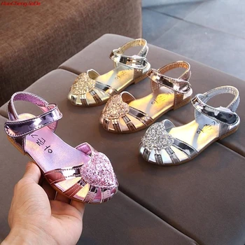 

Girls Sandals Kids Shoes Princess Sweet Toe-capped Sequins Beach Sandals For Toddlers Big Children's Soft Summer Shoes 21-35