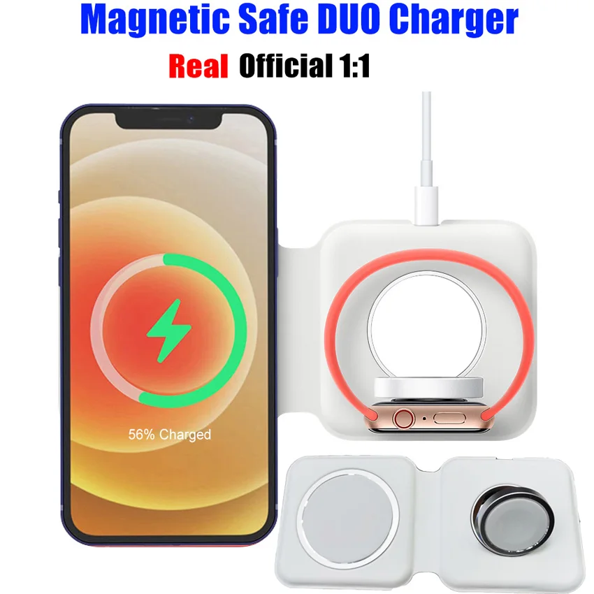 US $35.57 Offiicial 11 2in1 Qi 15W Wireless Magnetic Magsafing DUO Charger For IPhone 12 Pro Max 11 Charging Dock For Apple Watch Airpod
