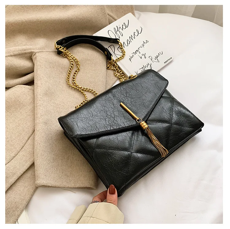 Бренд Луи Feminina, модная сумка, дизайнерская, на цепочке, сумка через плечо, с кисточкой, сумка на плечо, для женщин,, в студенческом стиле, Sac Luis Vuiton - Цвет: Черный