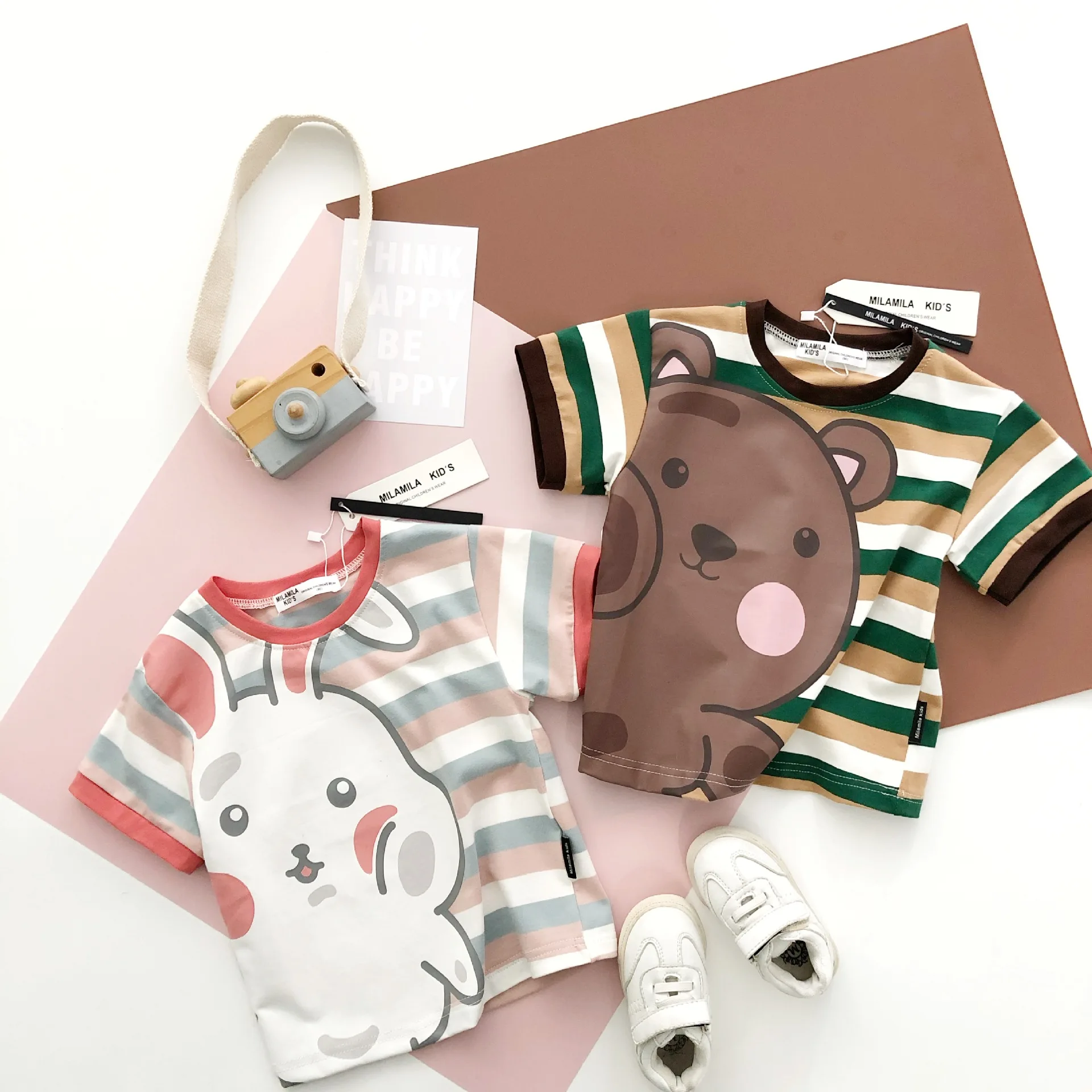 Детская Хлопковая футболка Tonytaobaby 2 цвета в полоску с коротким рукавом | Мать и