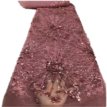 

Latest African Lace Fabric 2021 High Quality African French Net With Sequins and beads Embroidery Lace For Dresses Women XC-250