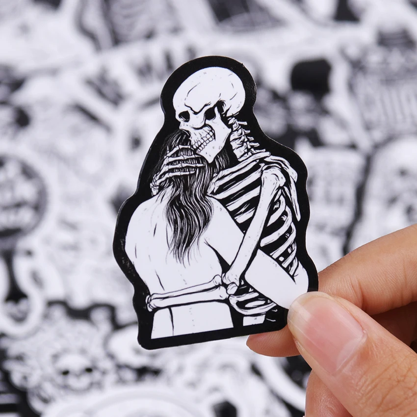 50PCS Black White Gothic Style Horror Skeleton Graffiti Stickers DIY Laptop Luggage Guitar Skateboard Car Decal Kids Toy