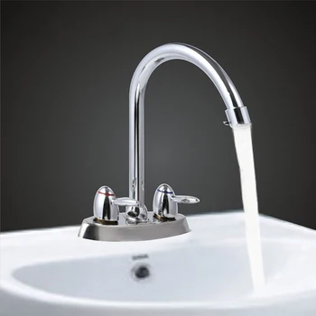

Kitchen Sink Mixer Basin Tap Twin Dual Lever Taps Swivel Chrome Waterfall Faucet