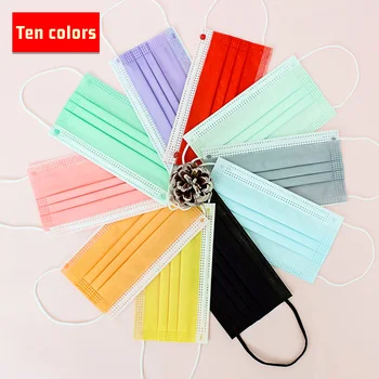 

10pcs/50pcs/100pcs Disposable Mask 3-layer Non-woven Dustproof Breathable Ear-mounted Multicolor Civil Adult Mask