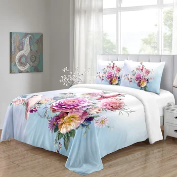 

Comforter Bedding Sets Duvet Cover Vividly Flowers Parrots Kids Home Luxury Full Size Bedroom Pillow Case 3d Reactive Printing