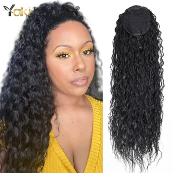 

YAKI BEAUTY Synthetic Ponytail 28Inch 140g 2Clips Water Wave Clip In Two Clips For Women Natural Human Hair Extension