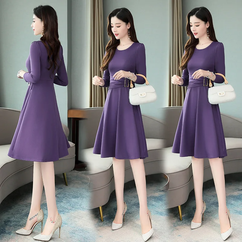 

2019 Autumn Fashion Cool Simple Comfortable Mid-length Elegant Solid Color Dress