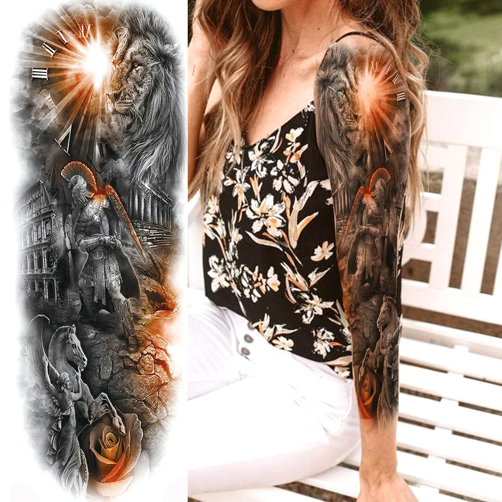 天使フルアーム一時的な入れ墨スリーブ女性男性大人現実的な鳩ローズ