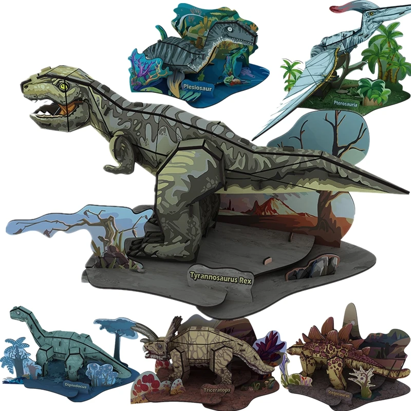 

Jurassic Dinosaurs Paper Puzzle Set Diy 3D Tyrannosaurus Rex Pterosaur Model Educational Building Toys For Kids