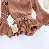 YuooMuoo Elegant Sashes Bandage Autumn Women Blouse Shirt 2019 V Neck Korean Style Ruffle Women Blouse Long Sleeve Chiffon Top 5