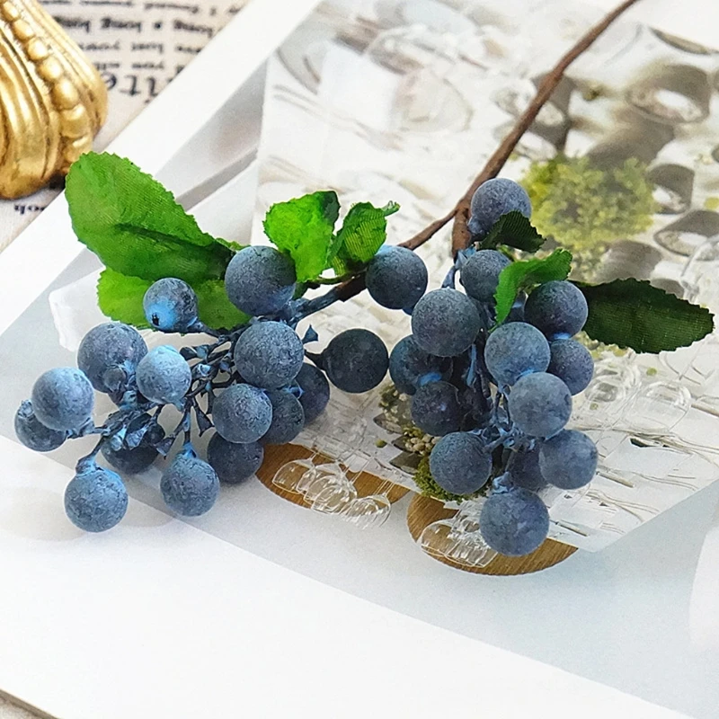 Bunch Lifelike Artificial Blueberry Fake Fruit Display Home Party Decoration E65B
