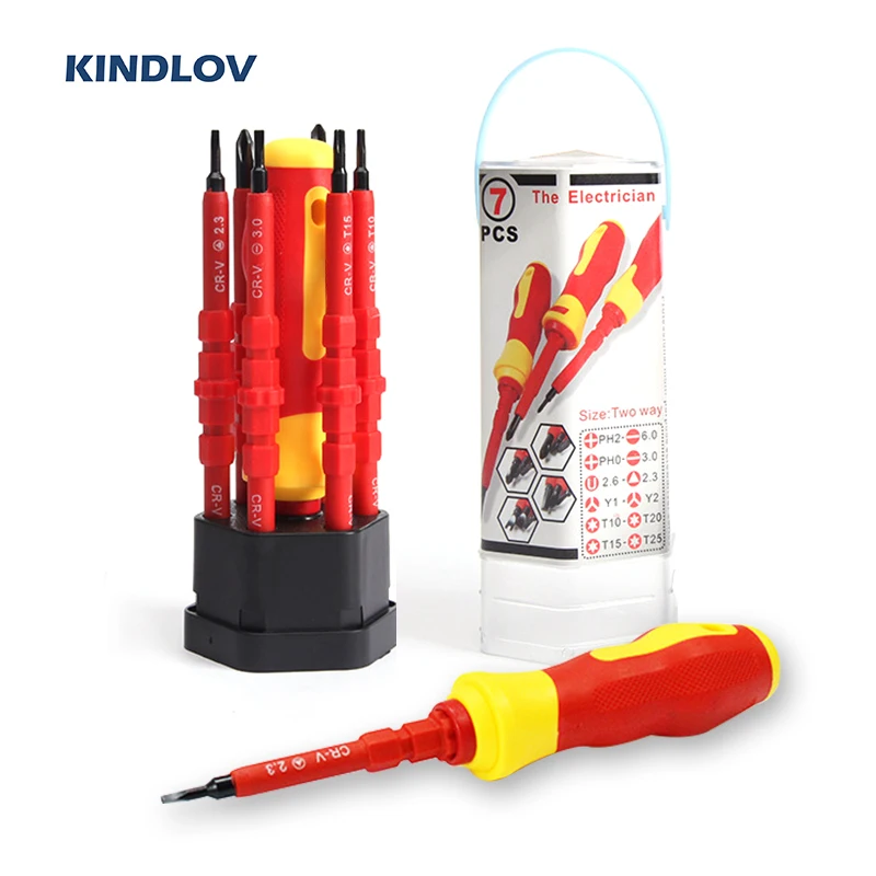 KINDLOV 7 шт. Изолированная Отвертка Набор Магнитная отвертка Philips Bits Нескользящие