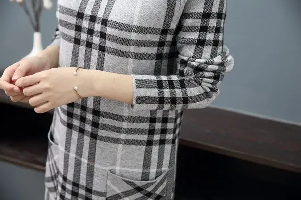 Пуловер Кардиган Feminino 9274 реальное фото свитер женский плед средней длины шерстяное платье 75- 1 пол, 4 ряда, полка