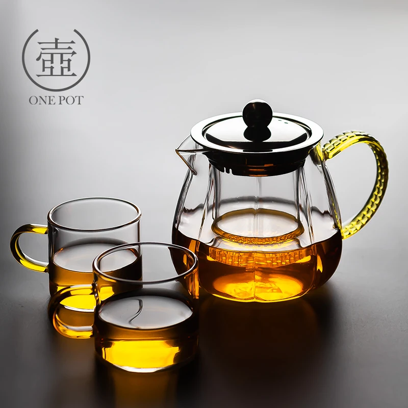 

Pumpkin style single pot household filter teapot high temperature resistant tea maker glass small tea set teaware